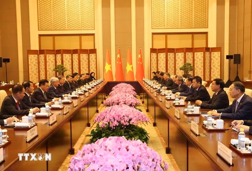 Quang cảnh buổi hội kiến. (Ảnh: Trí Dũng/TTXVN)
