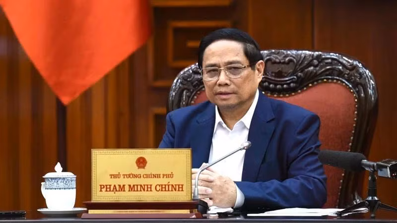 Thủ tướng Phạm Minh Chính phát biểu ý kiến chỉ đạo cuộc họp với các bộ, ngành liên quan về điều hành chính sách tiền tệ. (Ảnh: Trần Hải)