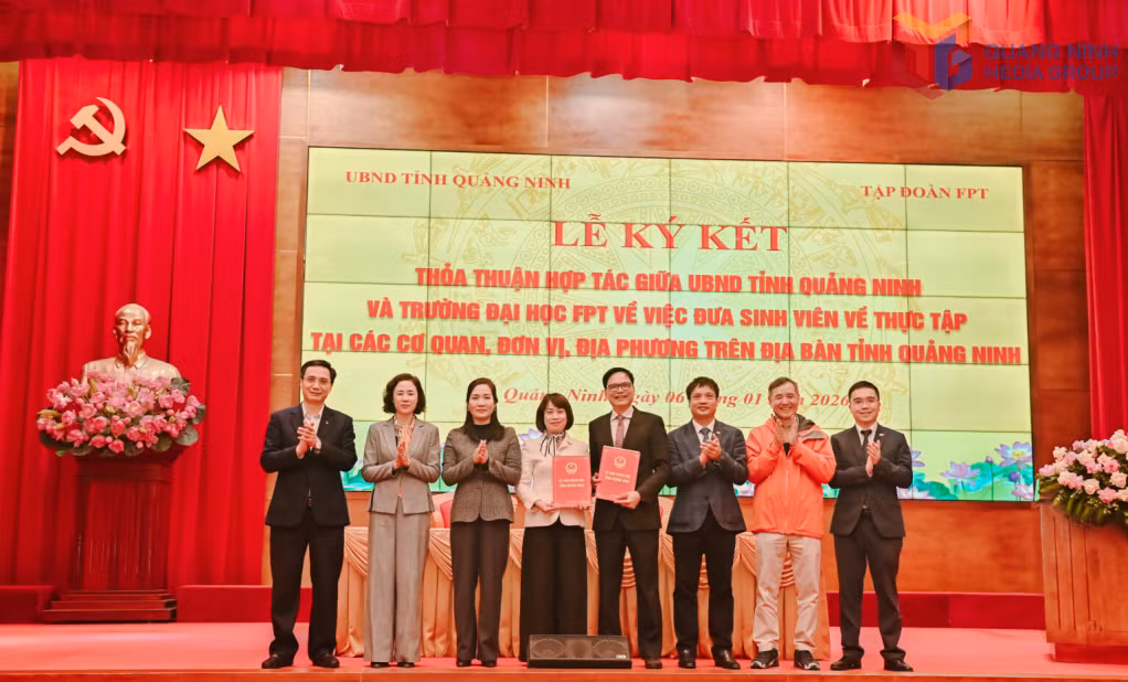 Quảng Ninh và Trường Đại học FPT ký thoả thuận hợp tác về việc đưa sinh viên thực tập tại các cơ quan, đơn vị, địa phương trên địa bàn tỉnh (ngày 6/1/2026).