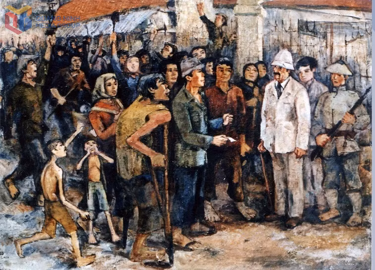 Cuộc Tổng bãi công của hơn 3 vạn công nhân Vùng mỏ tháng 11/1936, mở đầu trang sử đấu tranh vẻ vang của giai cấp công nhân Vùng mỏ. (Tranh của Họa sĩ Bùi Đình Lan).