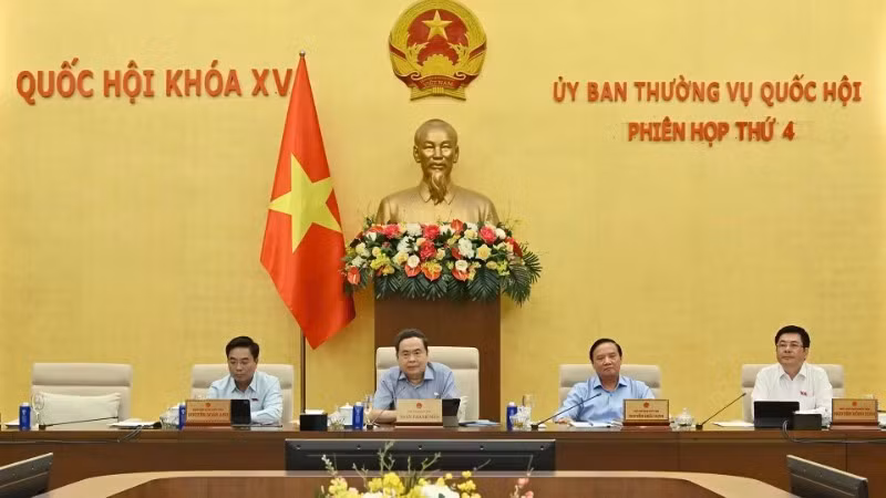 Chủ tịch Quốc hội Trần Thanh Mẫn và các Phó Chủ tịch Quốc hội tại Phiên họp. (Ảnh: THỦY NGUYÊN)