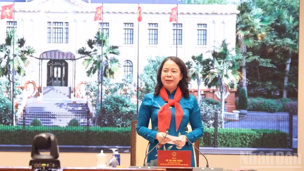 Phó Chủ tịch nước Võ Thị Ánh Xuân phát biểu tại buổi gặp mặt.