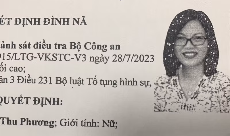 Quyết định đình nã đối với Nguyễn Thị Thu Phương.