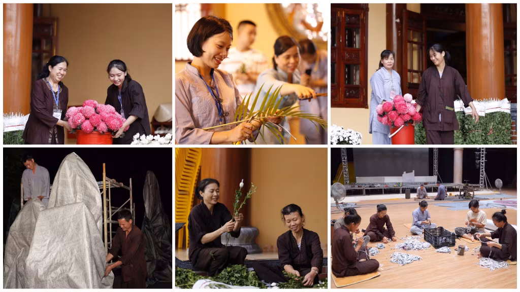 Các phật tử hoan hỷ tham gia công tác chuẩn bị Đại lễ Vu Lan chùa Ba Vàng 2023.