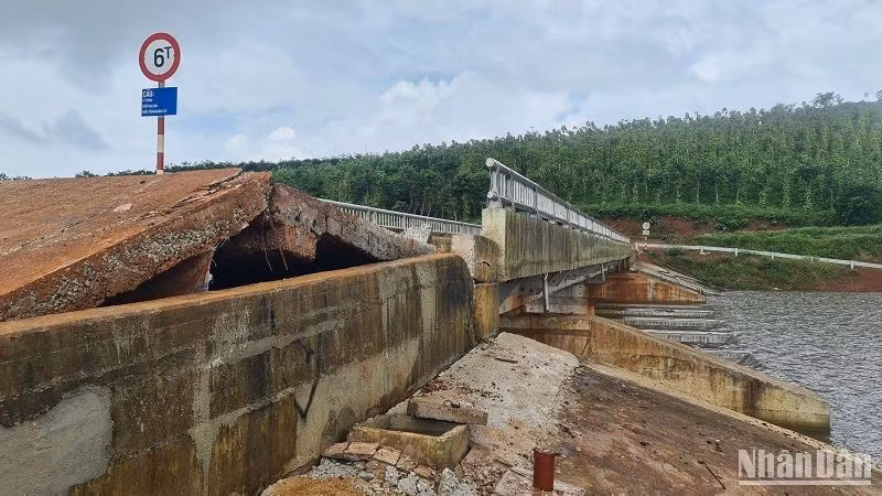 Hồ chứa nước Đắk N'Ting có nhiều vị trí bê-tông bị xô lệch, thân đập nứt gãy buộc xã Quảng Sơn phải di dời khẩn cấp toàn bộ các hộ dân ra khỏi vùng có nguy cơ sạt lở tại hạ du công trình.