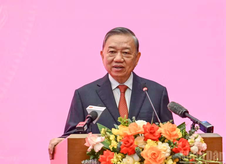 Tổng Bí thư Tô Lâm phát biểu tại buổi lễ. (Ảnh: DUY LINH)