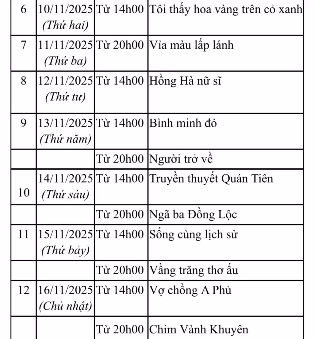 Lịch chiếu tuần phim đặc biệt 