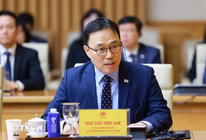 Đại sứ Hàn Quốc tại Việt Nam Choi Youngsam phát biểu. (Ảnh: Dương Giang/TTXVN)
