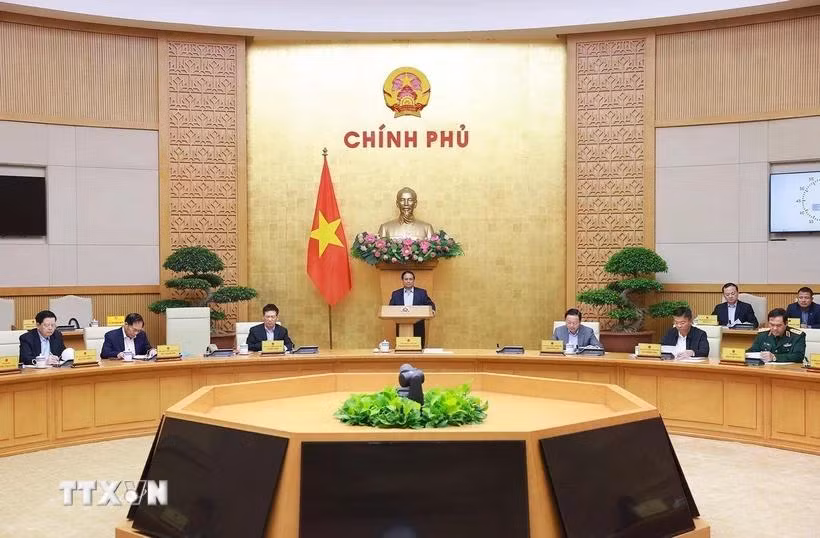 Thủ tướng Phạm Minh Chính chủ trì Phiên họp Chính phủ chuyên đề về xây dựng pháp luật tháng 3/2025. (Ảnh: Dương Giang/TTXVN)