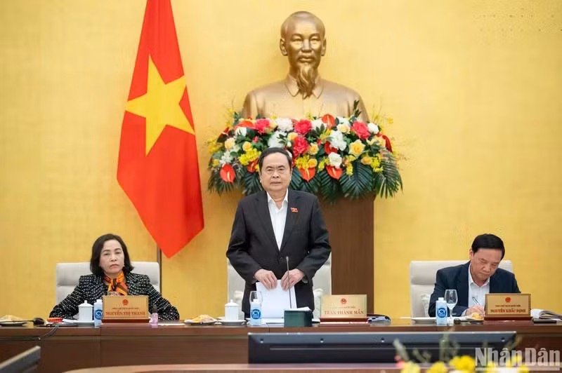 Chủ tịch Quốc hội Trần Thanh Mẫn phát biểu tại phiên họp. (Ảnh: DUY LINH)