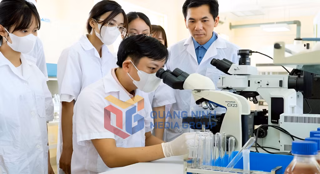 Giờ thực hành phân lập và nuôi cấy vi sinh sản xuất chế phẩm sinh học của sinh viên khoa Thuỷ sản tại phòng thí nghiệm (8-2024). Ảnh: Minh Hà