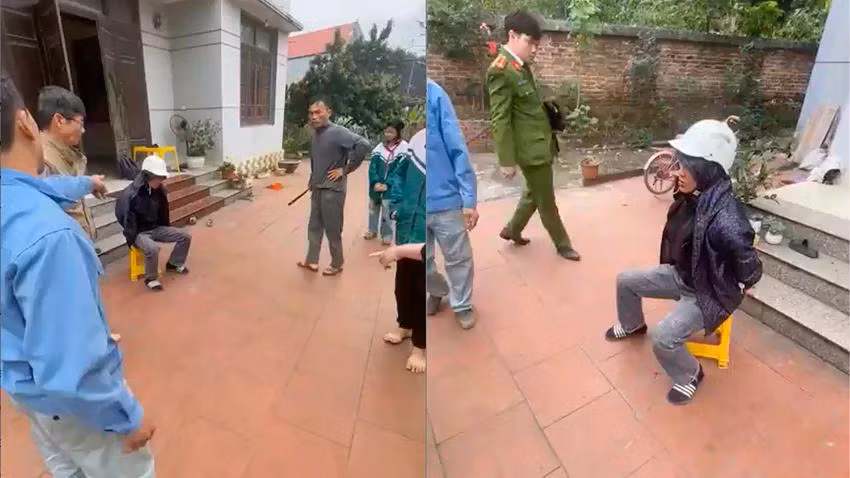 Nam thanh niên bị người dân bắt giữ và giao cho công an. Ảnh CTV