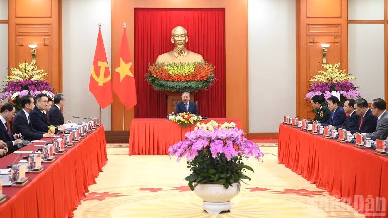 Quang cảnh cuộc tiếp tại Trụ sở Trung ương Đảng. (Ảnh: ĐĂNG KHOA)