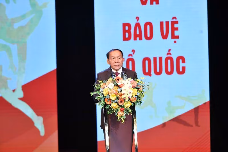 Bộ trưởng Bộ Văn hóa, Thể thao và Du lịch Nguyễn Văn Hùng phát biểu tại buổi lễ kỉ niệm. Ảnh: Thái Dương