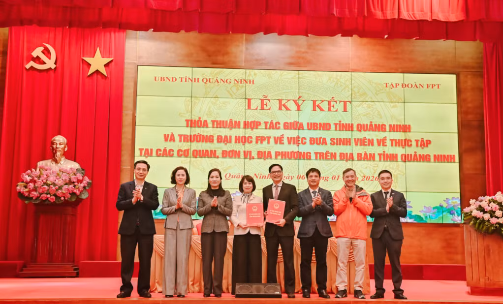 UBND tỉnh Quảng Ninh và Trường Đại học FPT ký thoả thuận hợp tác về việc đưa sinh viên thực tập tại các cơ quan, đơn vị, địa phương trên địa bàn tỉnh (ngày 6/1/2026).