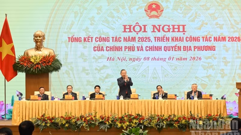 Tổng Bí thư Tô Lâm tới dự và chỉ đạo Hội nghị tổng kết công tác năm 2025, triển khai công tác năm 2026 của Chính phủ. (Ảnh: TRẦN HẢI)