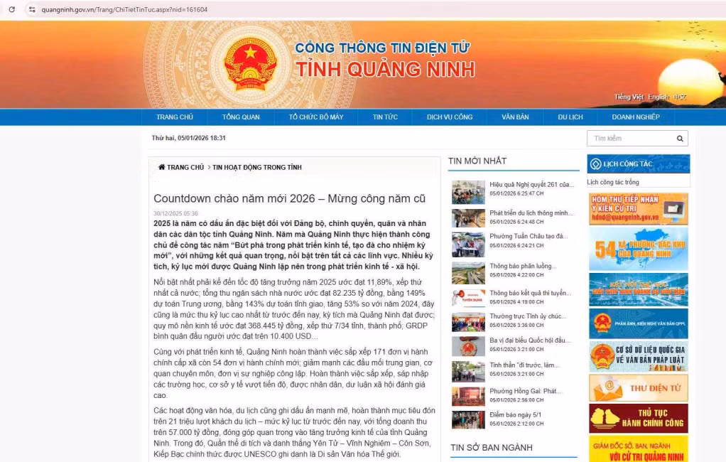 Cổng thông tin điện tử của tỉnh Quảng Ninh là trang thông tin chính thống của tỉnh Quảng Ninh tại địa chỉ www.quangninh.gov.vn