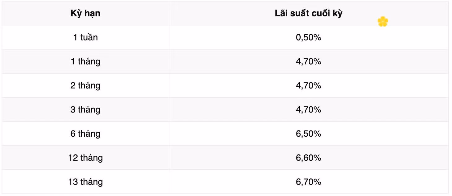 Biểu lãi suất tiết kiệm ngân hàng Vikki Bank. Ảnh: Vikki Bank