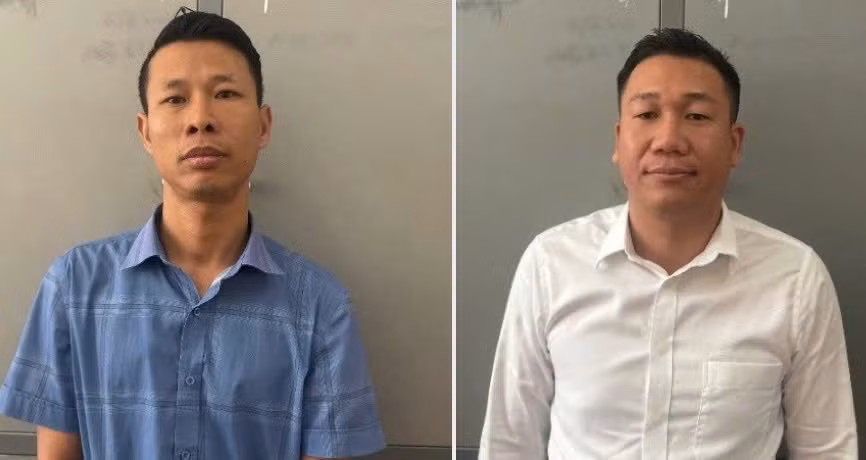 Bị can Trần Văn Kiên và bị can Phạm Khắc Học - Công ty TNHH Bất động sản Kiên Cường Phát. Ảnh: Công an tỉnh Đồng Nai