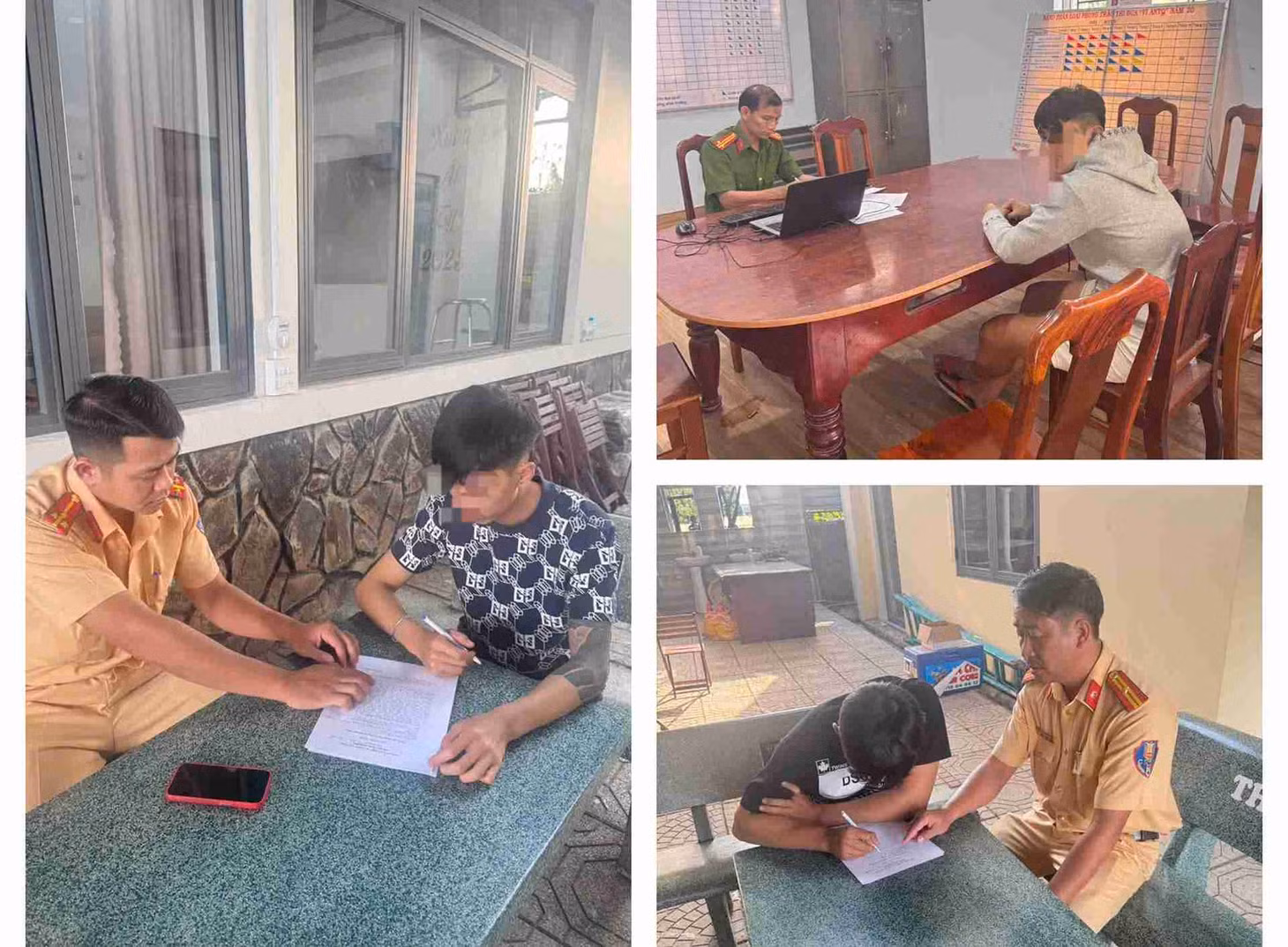 Cơ quan công an làm việc với nhóm thanh niên vi phạm để hoàn tất hồ sơ xử lý theo quy định. Ảnh: Công an cung cấp