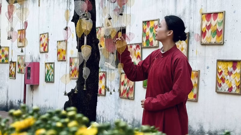 Không gian hoài cổ tại sân tranh lá bồ đề ở 22 Hàng Buồm, Hà Nội.