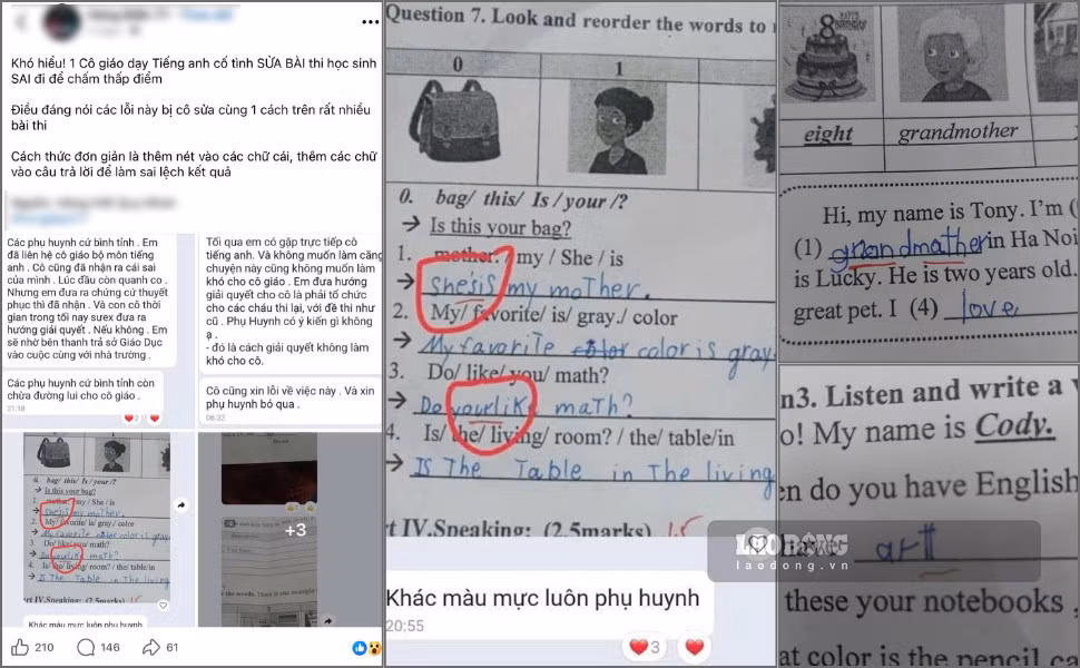 Sự việc giáo viên bị tố sửa bài thi học sinh lan truyền trên mạng. Ảnh: Phụ huynh cung cấp