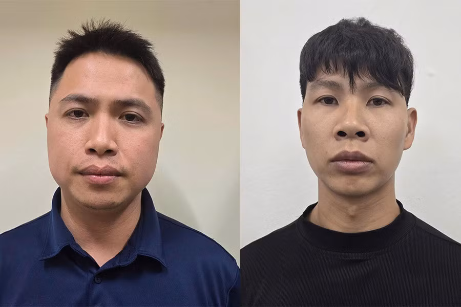 Nguyễn Minh Công và Vương Duy Hiển tại cơ quan công an. Ảnh: Công an Hà Nội
