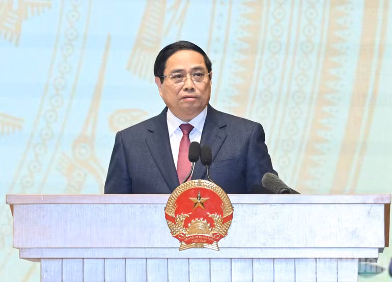 Thủ tướng Chính phủ Phạm Minh Chính phát biểu ý kiến khai mạc hội nghị. (Ảnh: TRẦN HẢI)