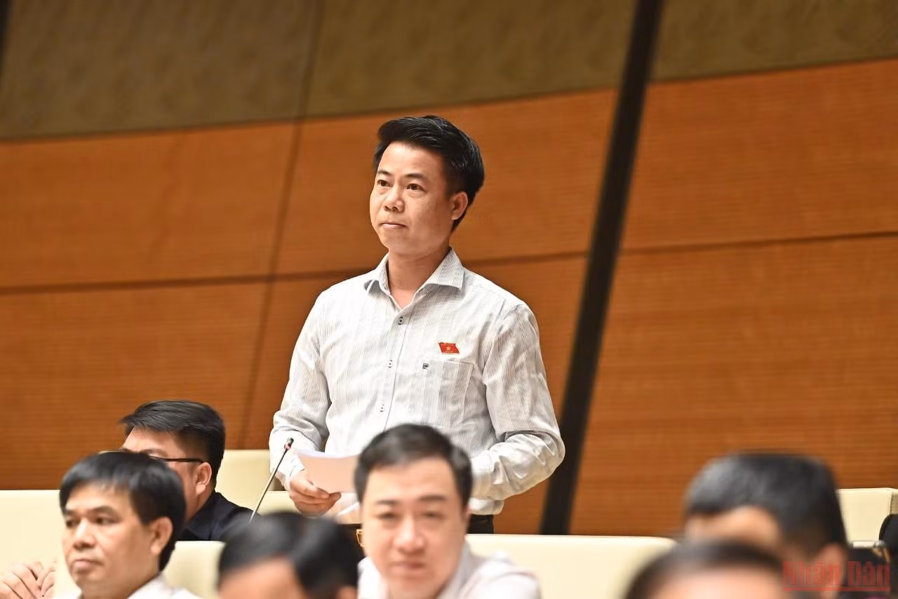 Đại biểu Hoàng Quốc Khánh phát biểu tại phiên thảo luận, sáng 2/6. (Ảnh: KHOA LINH)