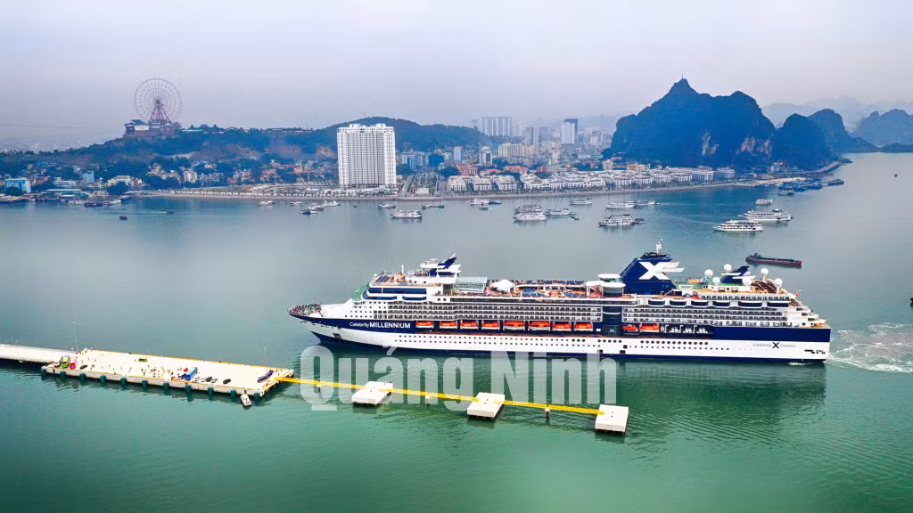 Tàu biển du lịch Celebrity Millennium cập Cảng tàu khách quốc tế Hạ Long (12-2018). Ảnh: Hùng Sơn