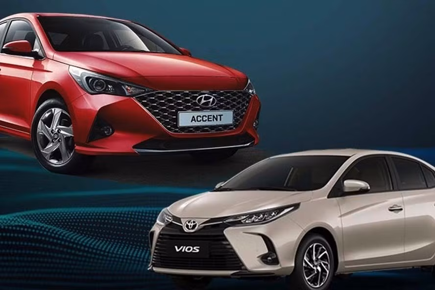 Cùng ra phiên bản mới 2021 nhưng Toyota Vios vẫn chưa lấy lại được ngôi vương khỏi tay Hyundai Accent. Đồ hoạ: KL.
