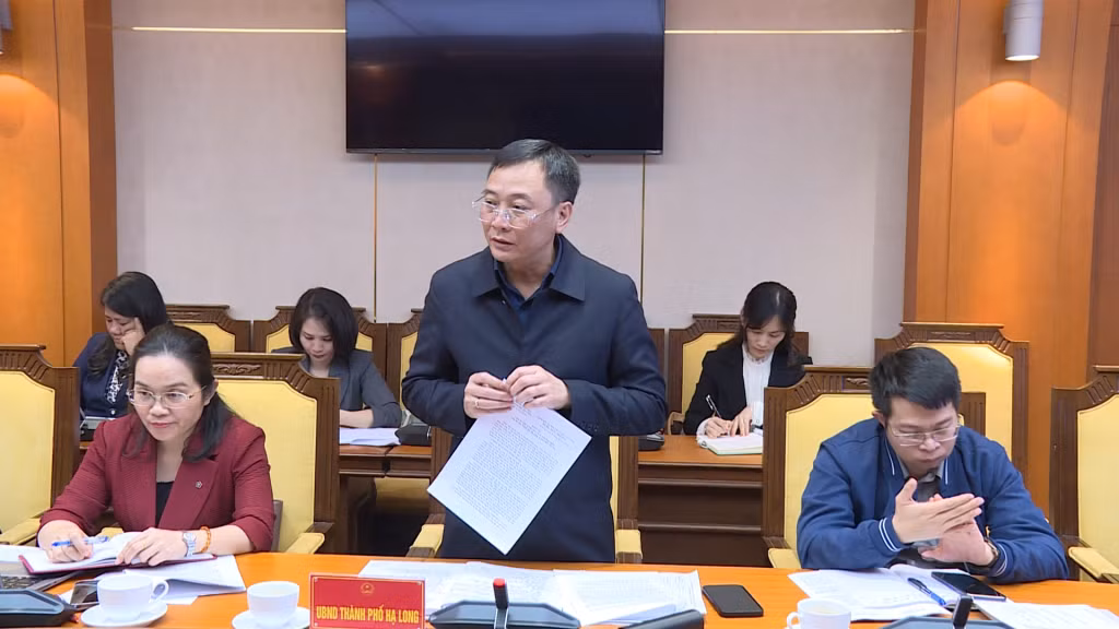 Lãnh đạo TP Hạ Long phát biểu tại buổi làm việc.