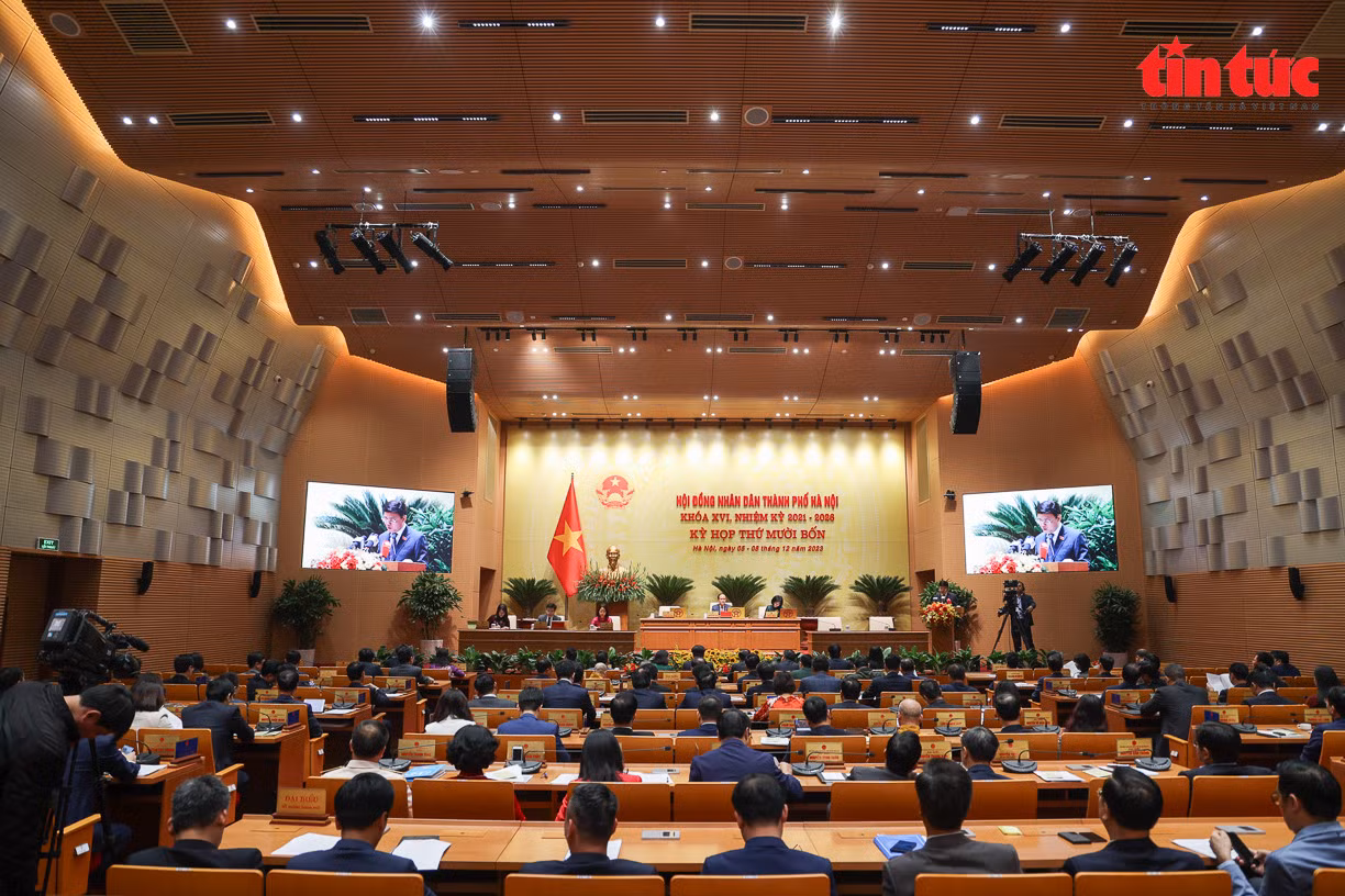 Kỳ họp thứ 14 Hội đồng nhân dân (HĐND) TP Hà Nội khoá XVI nhiệm kỳ 2021 - 2026 khai mạc sáng 5/12/2023. Ảnh: Trung Nguyên/Báo Tin tức