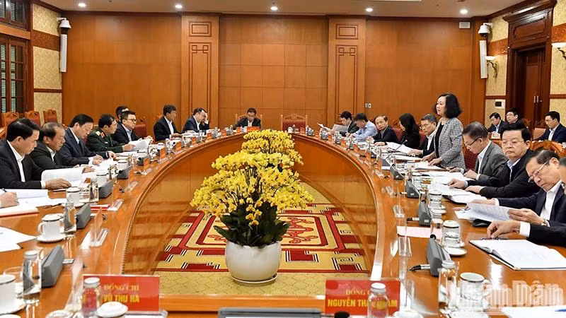 Quang cảnh phiên họp thứ nhất của Tiểu ban Tổ chức phục vụ Đại hội XIV của Đảng. (Ảnh: ĐĂNG KHOA)