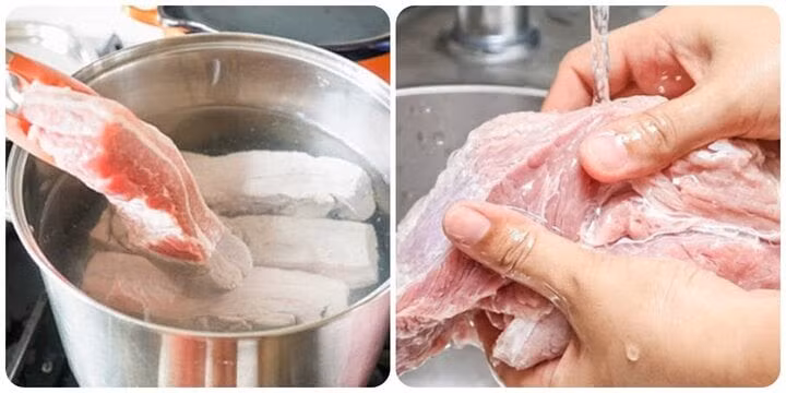 Chần thịt lợn trước khi nấu là thói quen của nhiều chị em nội trợ