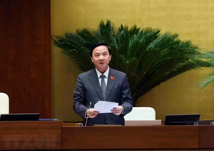 Phó Chủ tịch Quốc hội Nguyễn Khắc Định điều hành phiên chất vấn và trả lời chất vấn. (Ảnh: Phạm Kiên/TTXVN)