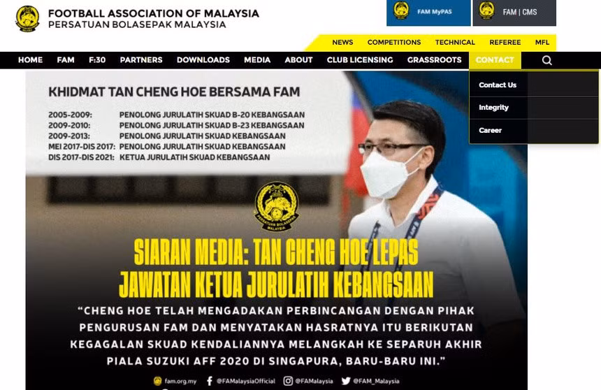 Thông báo chia tay ông Tan của Liên đoàn Bóng đá Malaysia đăng tải sáng 3/1. Ảnh: FAM.