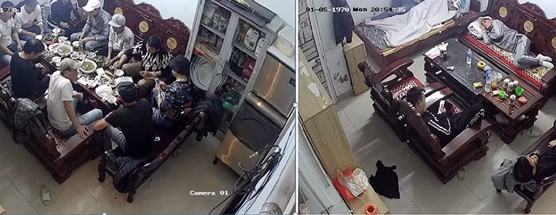 Nhóm người lạ ngang nhiên đến ăn nhậu, ngủ nghỉ tại nhà người khác. (Hình ảnh trích xuất camera).