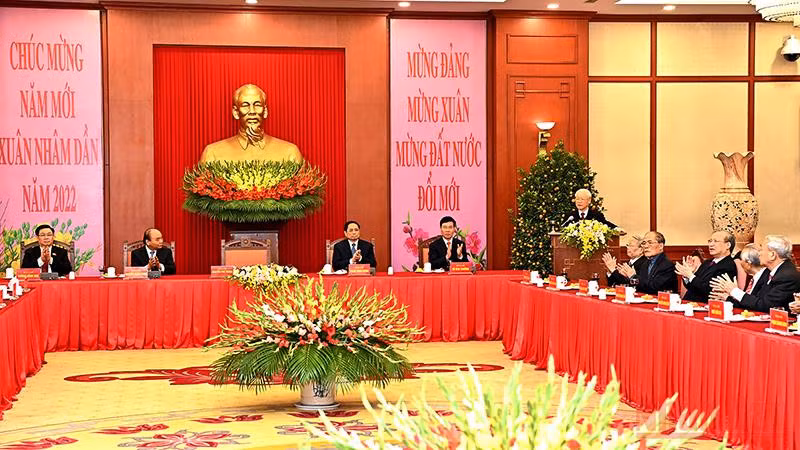 Tổng Bí thư Nguyễn Phú Trọng phát biểu tại buổi gặp mặt.