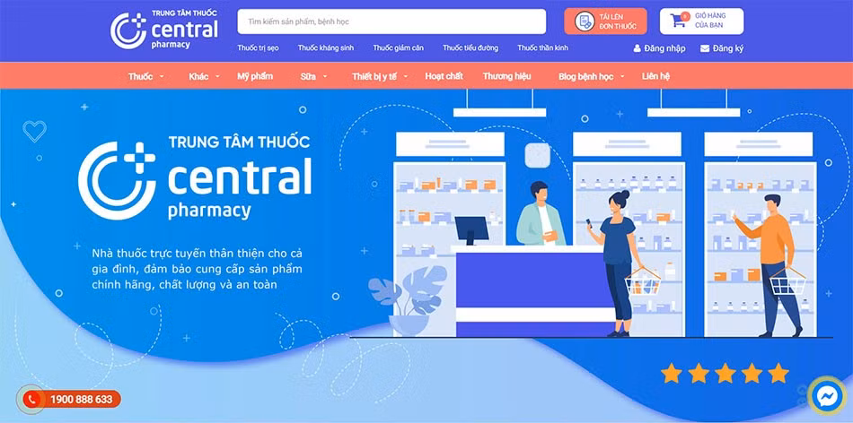 Giao diện website nhà thuốc Trung tâm thuốc Central Pharmacy.