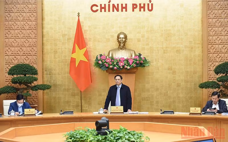 Thủ tướng Phạm Minh Chính phát biểu chỉ đạo tại cuộc họp. (Ảnh: TRẦN HẢI)