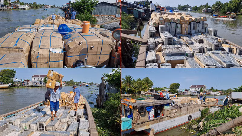 Chiếc ghe có trọng tải 50 tấn được Vũ cầm lái chở 443 bộ thiết bị điện lạnh từ Campuchia về Việt Nam bị Cảnh sát kinh tế Công an tỉnh Kiên Giang bắt giữ.