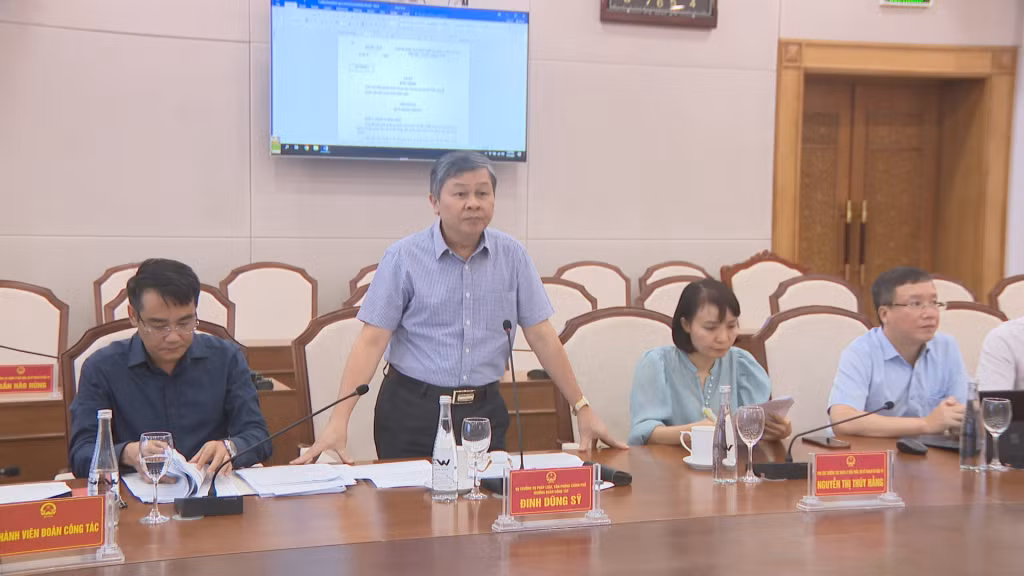 Đồng chí Đinh Dũng Sỹ, Vụ trưởng Vụ Pháp luật, Văn phòng Chính phủ, phát biểu tại buổi làm việc.