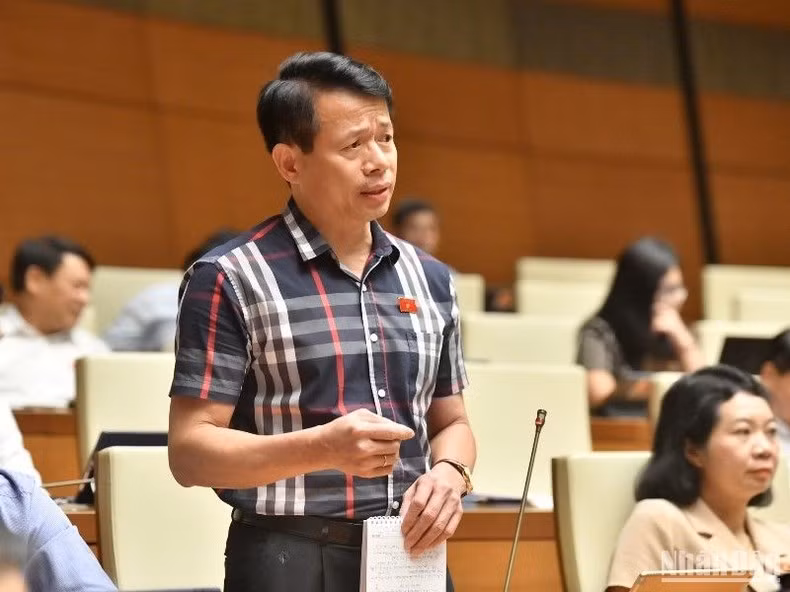 Đại biểu Nguyễn Hải Dũng - Đoàn đại biểu Quốc hội tỉnh Nam Định phát biểu. (Ảnh: ĐĂNG KHOA)