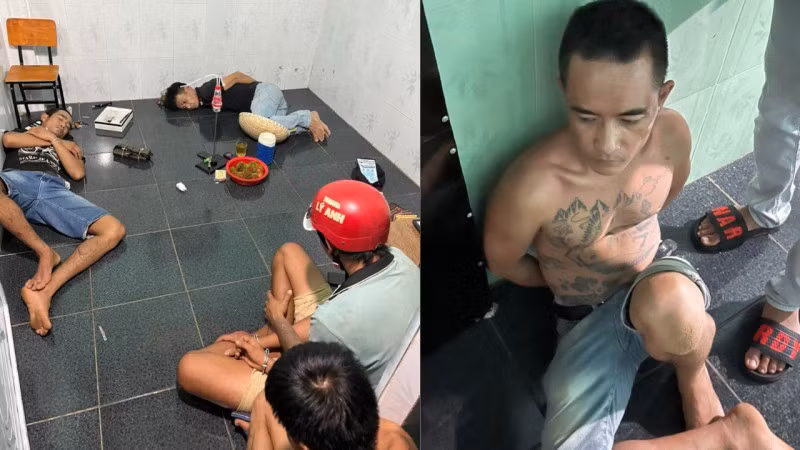 Các đối tượng sử dụng ma túy bị cơ quan Công an phát hiện.