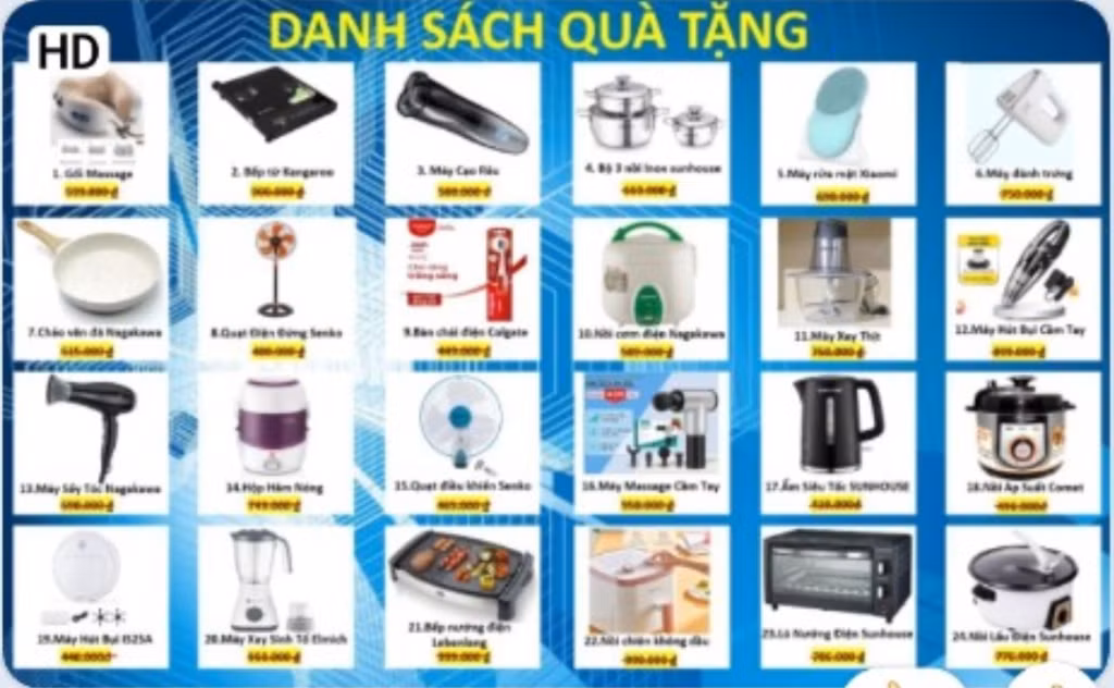Hình ảnh 24 phần quà này được chúng thực hiện phương thức lừa đảo tặng quà tri ân khách hàng.