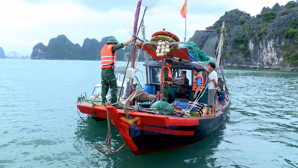 Đồn Biên phòng Cửa khẩu Cảng Hòn Gai phối hợp kiểm tra, xử lý tàu khai thác thủy sản trái phép trên Vịnh Hạ Long.