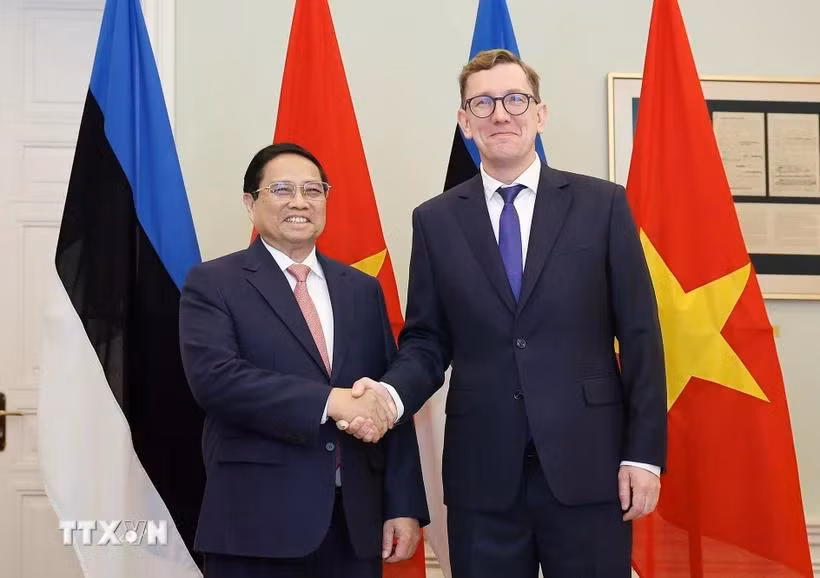 Thủ tướng Phạm Minh Chính hội đàm với Thủ tướng Cộng hòa Estonia Kristen Michal. (Ảnh: Dương Giang/TTXVN)