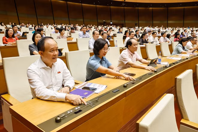 Các đại biểu Quốc hội biểu quyết thông qua các dự án Luật tại Kỳ họp thứ 9. (Ảnh: TTXVN)