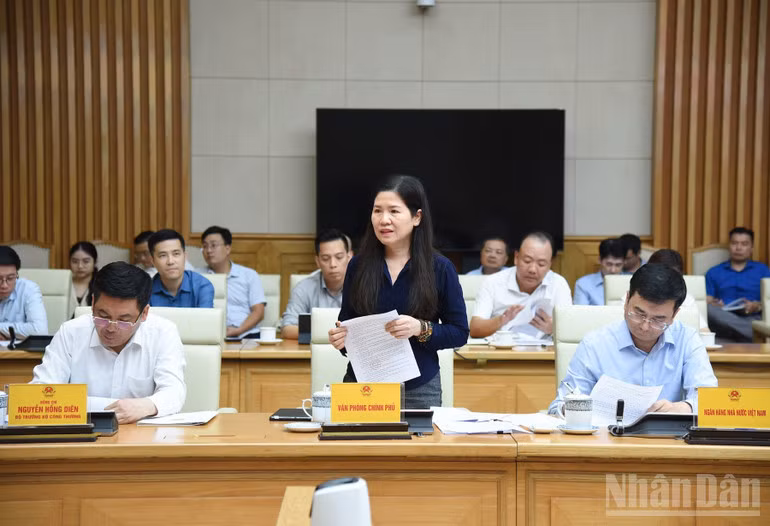 Lãnh đạo Văn phòng Chính phủ báo cáo tại cuộc họp. (Ảnh: TRẦN HẢI)